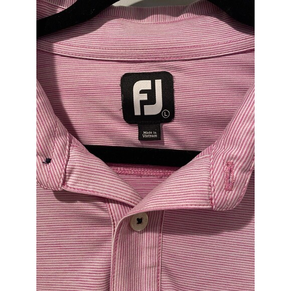 FootJoy FJ Golf Polo Mens Large Pink Short Sleeve Striped Shirt Golf Course Logo - Picture 3 of 6